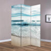 Foldable Canvas Screen with Ocean Shore Print and 3 Panels, Multicolor