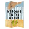 Foldable Canvas Screen with Beach Print and 3 Panels, Multicolor