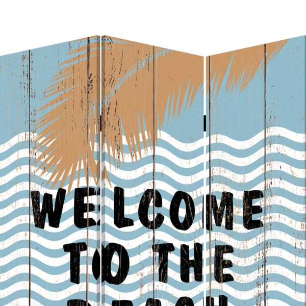 Foldable Canvas Screen with Beach Print and 3 Panels, Multicolor