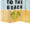 Foldable Canvas Screen with Beach Print and 3 Panels, Multicolor
