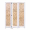 Transitional 3 Panel Wooden Screen with Wicker Paneling, White and Brown