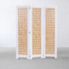 Transitional 3 Panel Wooden Screen with Wicker Paneling, White and Brown