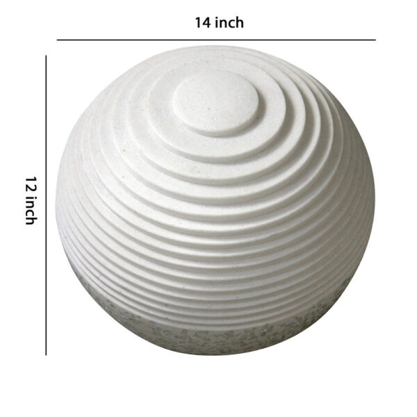 Contemporary Sandstone Polished Ball with Step Carved Lines, White
