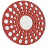 Contemporary Wooden Round Wall Decor Set of 2, with Circle Cut Outs, Red and Silver