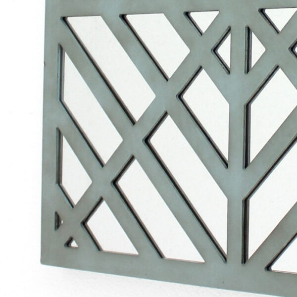 Contemporary Mirrored Wall Decor Set of 2 with Geometric Overlay on Top, Blue and Silver