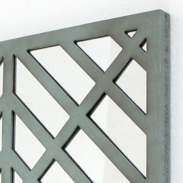 Contemporary Mirrored Wall Decor Set of 2 with Geometric Overlay on Top, Blue and Silver