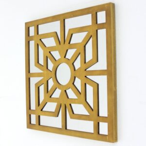 Mirrored Wall Decor Set of 2 with Wooden Floral Overlay on Top, Gold and Silver