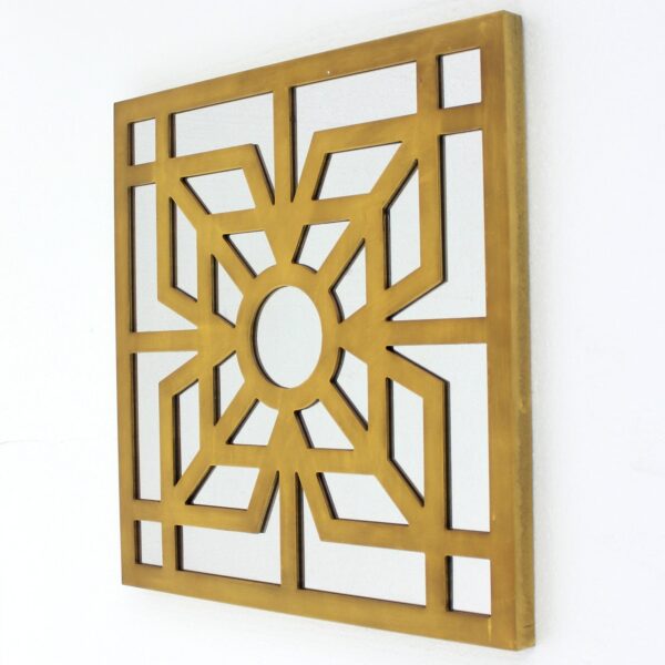 Mirrored Wall Decor Set of 2 with Wooden Floral Overlay on Top, Gold and Silver