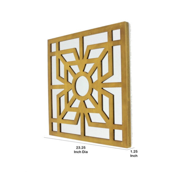 Mirrored Wall Decor Set of 2 with Wooden Floral Overlay on Top, Gold and Silver