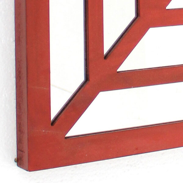 Wooden Wall Decor Set of 2 with Concentric Square Design on Top, Red and Silver