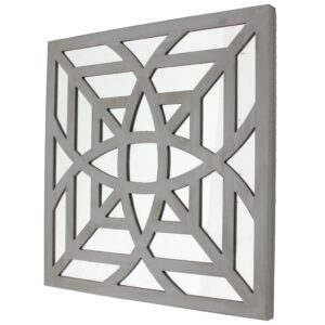 23 x 23 Mirrored Wall Decor Set of 2 with Geometric Wood Cut Out, Gray