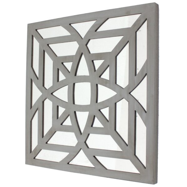 23 x 23 Mirrored Wall Decor Set of 2 with Geometric Wood Cut Out, Gray
