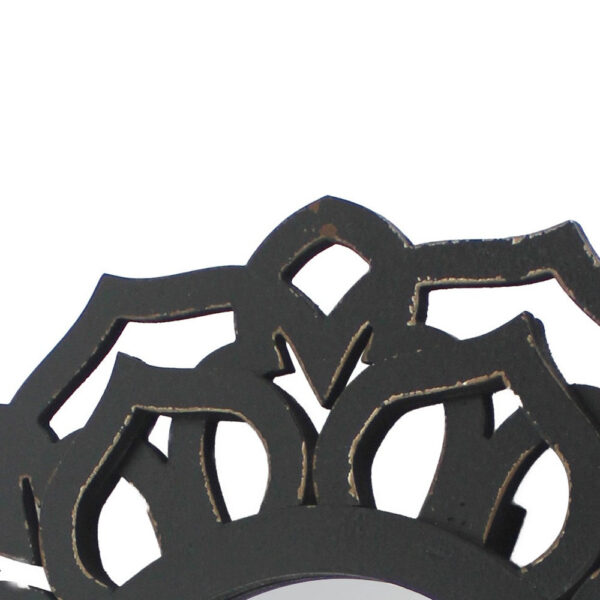 Wooden Mirror Blooming Lotus Wall Decor Set of 2 with Floral Engraving, Black