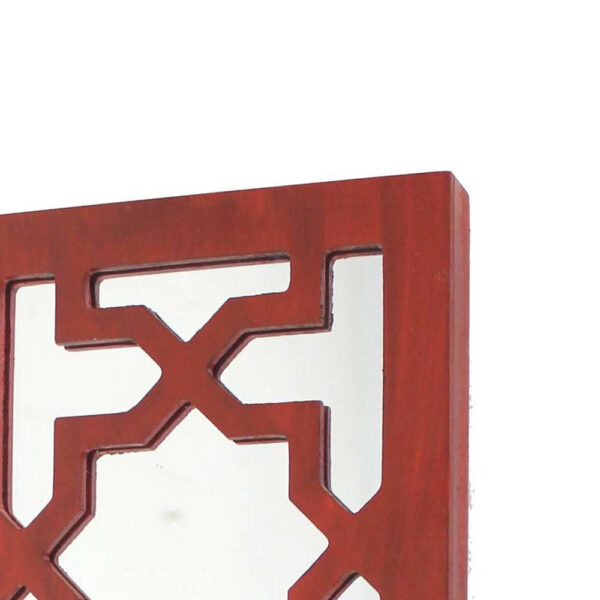 17 Inch Mirrored Wall Art Set of 2, Candle Holder Sconce, Lattice Design, Red