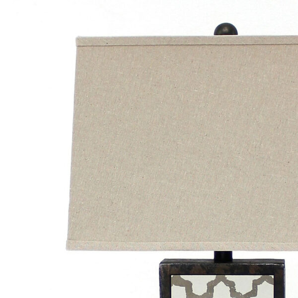 Rock Base Table Lamp Set of 2 with Drum Shade and Quatrefoil Pattern,Brown