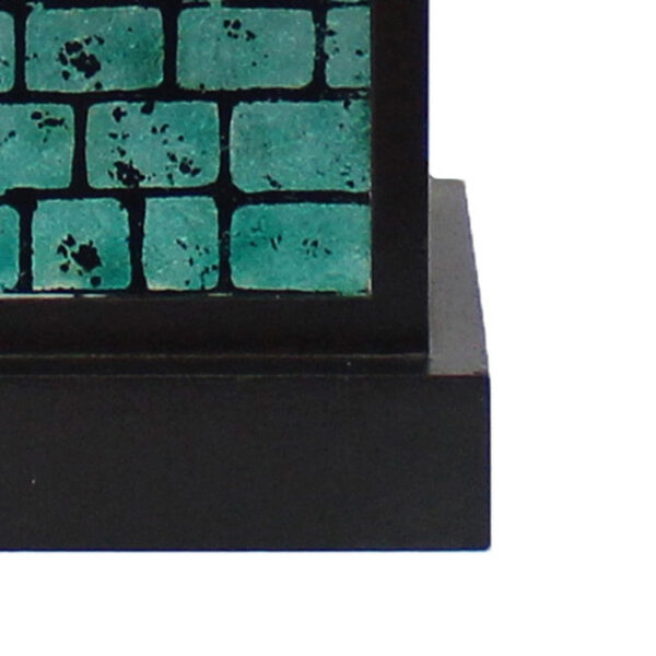 Rectangular Metal Frame Table Lamp Set of 2 with Brick Pattern, White and Blue