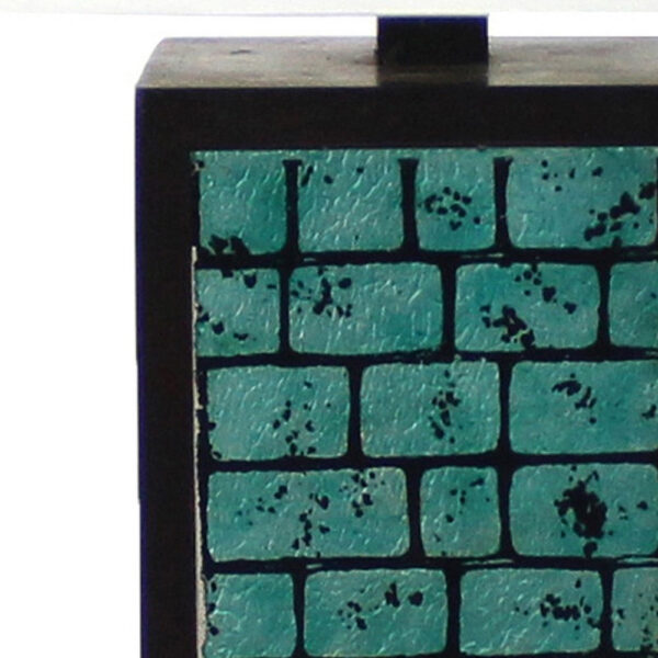 Rectangular Metal Frame Table Lamp Set of 2 with Brick Pattern, White and Blue