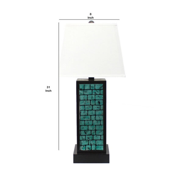 Rectangular Metal Frame Table Lamp Set of 2 with Brick Pattern, White and Blue