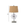 Metal Table Lamp Set of 2 with Flower Accent and Block Base,Beige and Gray