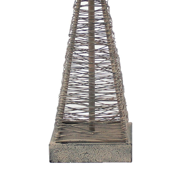 Metal Pyramid Base Table Lamp Set of 2 with Wire Design and Scripted Shade, Gray