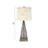 Metal Pyramid Base Table Lamp Set of 2 with Wire Design and Scripted Shade, Gray
