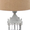 Metal Temple Design Base Table Lamp with Fabric Shade, Beige and Gray
