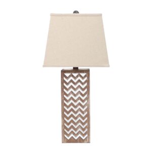 Table Lamp Set of 2 with Chevron Pattern and Mirror Inlay,Brown and Silver
