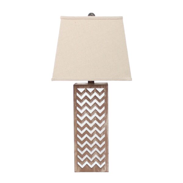 Table Lamp Set of 2 with Chevron Pattern and Mirror Inlay,Brown and Silver