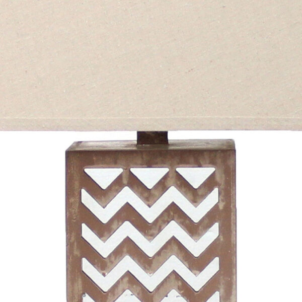 Table Lamp Set of 2 with Chevron Pattern and Mirror Inlay,Brown and Silver