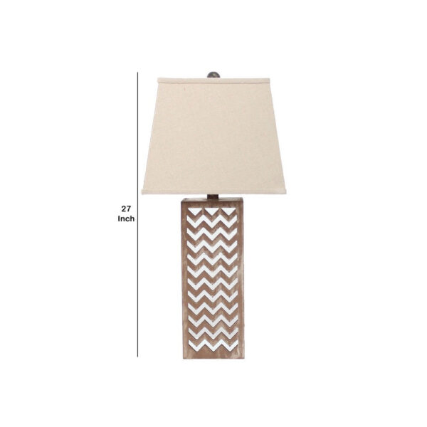 Table Lamp Set of 2 with Chevron Pattern and Mirror Inlay,Brown and Silver