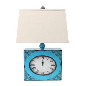Clock Design Metal Table Lamp Set of 2 with Tapered Shade, Blue and Beige