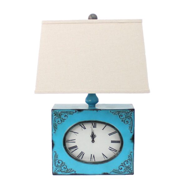 Clock Design Metal Table Lamp Set of 2 with Tapered Shade, Blue and Beige