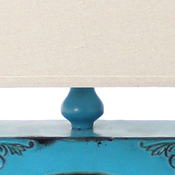 Clock Design Metal Table Lamp Set of 2 with Tapered Shade, Blue and Beige