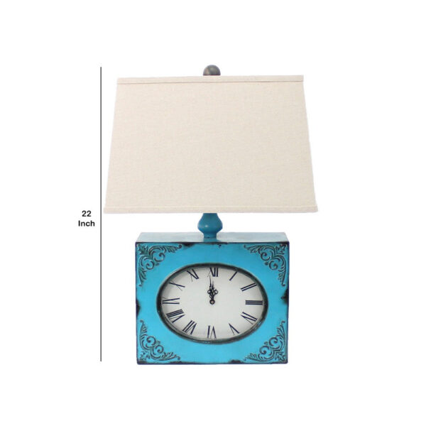 Clock Design Metal Table Lamp Set of 2 with Tapered Shade, Blue and Beige