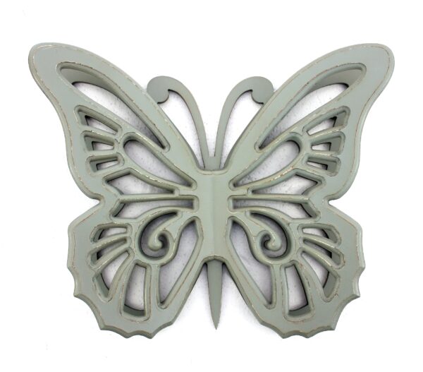 Set of 2 Wooden Butterfly Wall Plaque with Cutout Detail, Light Gray