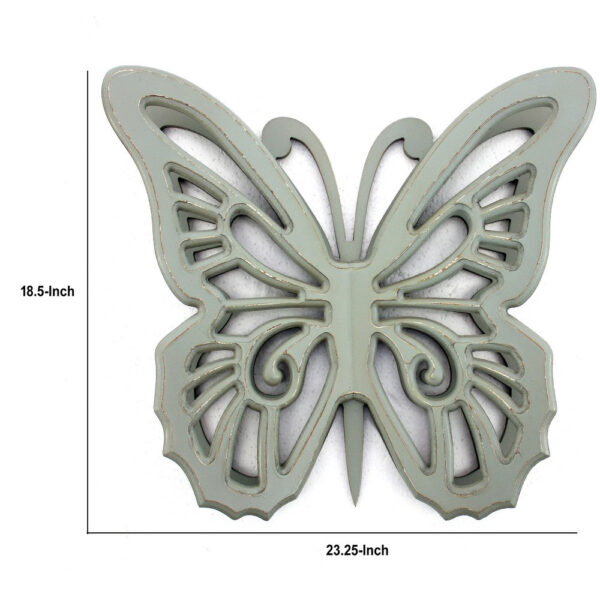 Set of 2 Wooden Butterfly Wall Plaque with Cutout Detail, Light Gray