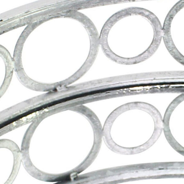 Round Metal Tray Set of 2 with Geometric Mirror Panel Inserts, Silver