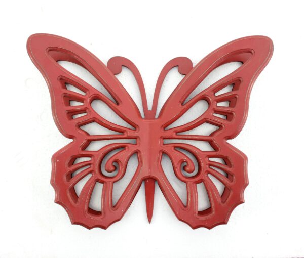 Set of 2 Wooden Butterfly Wall Plaque with Cutout Detail, Red