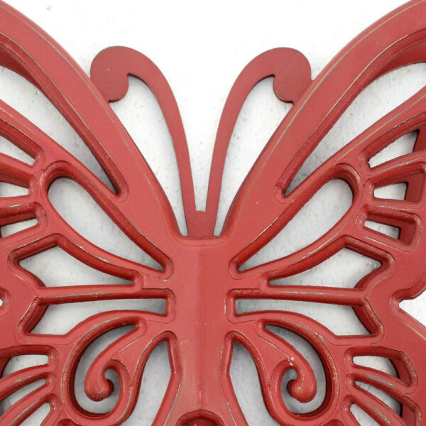 Set of 2 Wooden Butterfly Wall Plaque with Cutout Detail, Red
