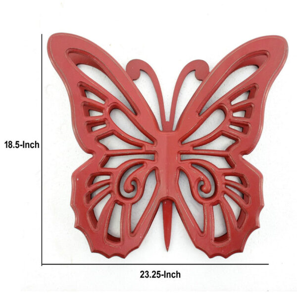 Set of 2 Wooden Butterfly Wall Plaque with Cutout Detail, Red