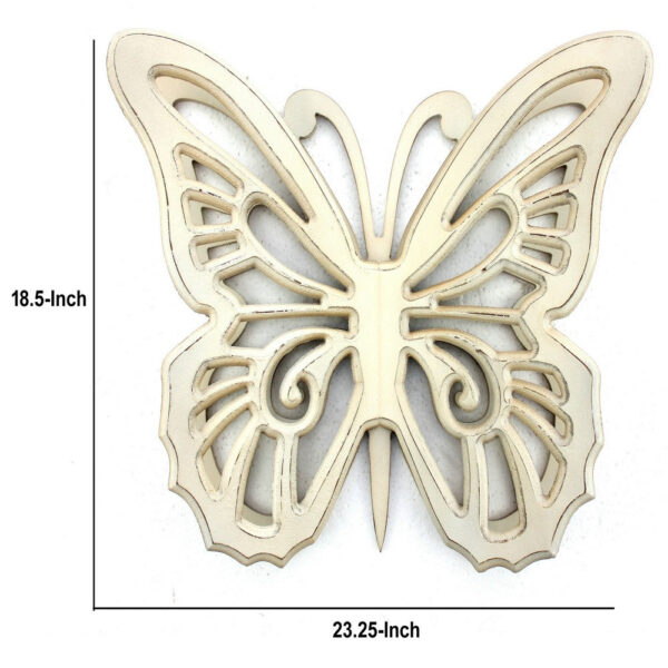Set of 2 Wooden Butterfly Wall Plaque with Cutout Detail, White