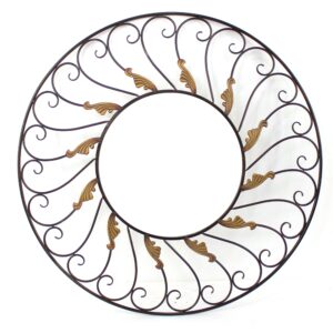 Round Metal Wall Mirror Set of 2 with Scroll Details, Bronze and Gold