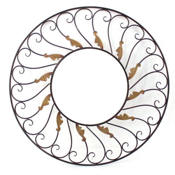 Round Metal Wall Mirror Set of 2 with Scroll Details, Bronze and Gold
