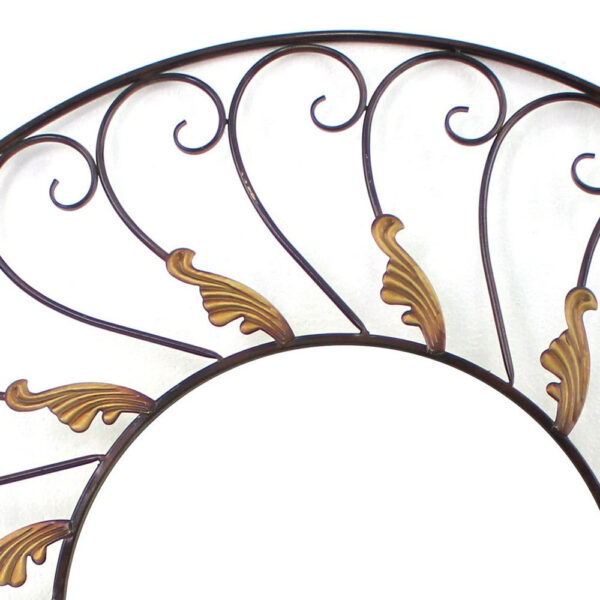 Round Metal Wall Mirror Set of 2 with Scroll Details, Bronze and Gold