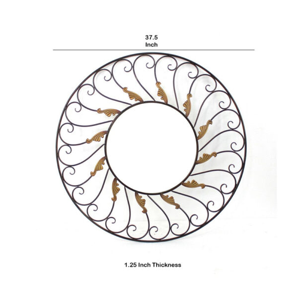 Round Metal Wall Mirror Set of 2 with Scroll Details, Bronze and Gold