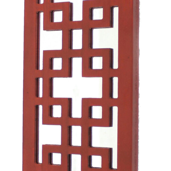 Lattice Design Wooden Frame Candle Holder Set of 2 with Mirror Insert, Red