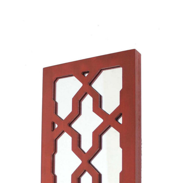 Quatrefoil Pattern Wooden Candle holder Set of 2 with Mirror Insert, Red