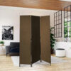 3 Panel Fabric Upholstered Wooden Screen with Straight Legs, Brown