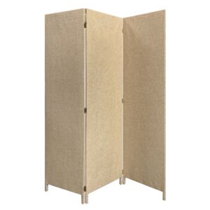 3 Panel Fabric Upholstered Wooden Screen with Straight Legs, Beige
