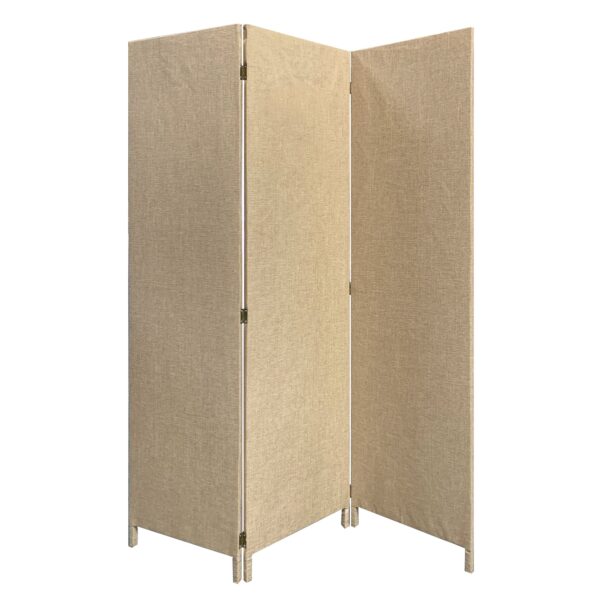 3 Panel Fabric Upholstered Wooden Screen with Straight Legs, Beige